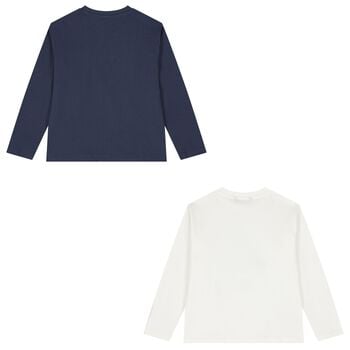 Boys White & Navy Blue Long Sleeve Top ( 2-Pack )