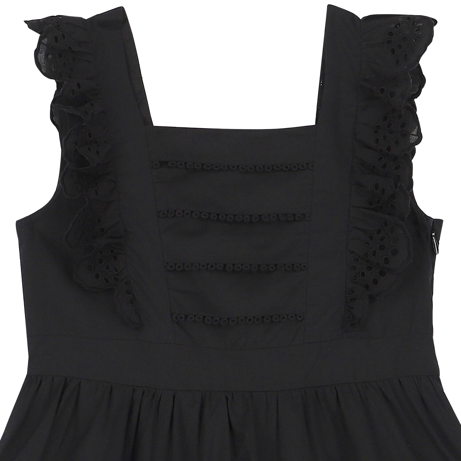 Girls Black Broderie Anglaise Dress, 1, hi-res