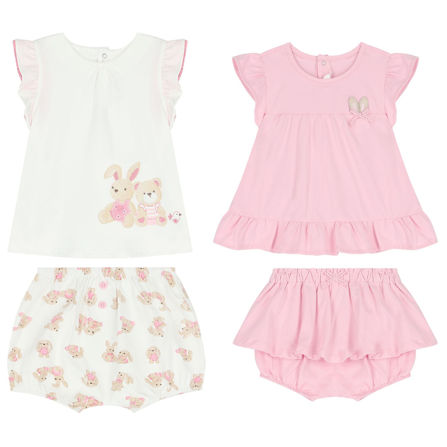 Baby Girls Pink & Ivory Short Set (4 Piece), 1, hi-res
