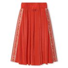 Girls Orange Plissé Logo Skirt, 1, hi-res