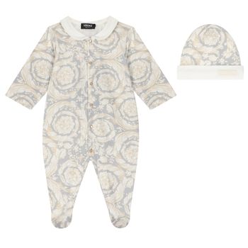 Baby Girls Grey Barocco Babygrow Gift Set