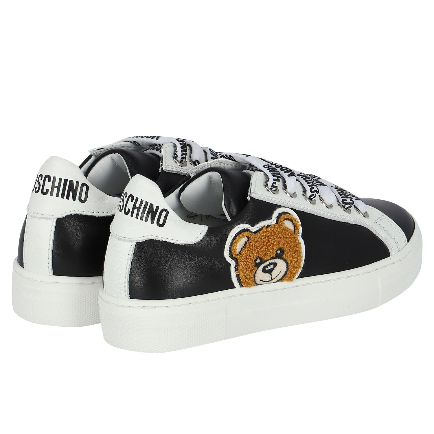 Black Logo Leather Trainers, 1, hi-res