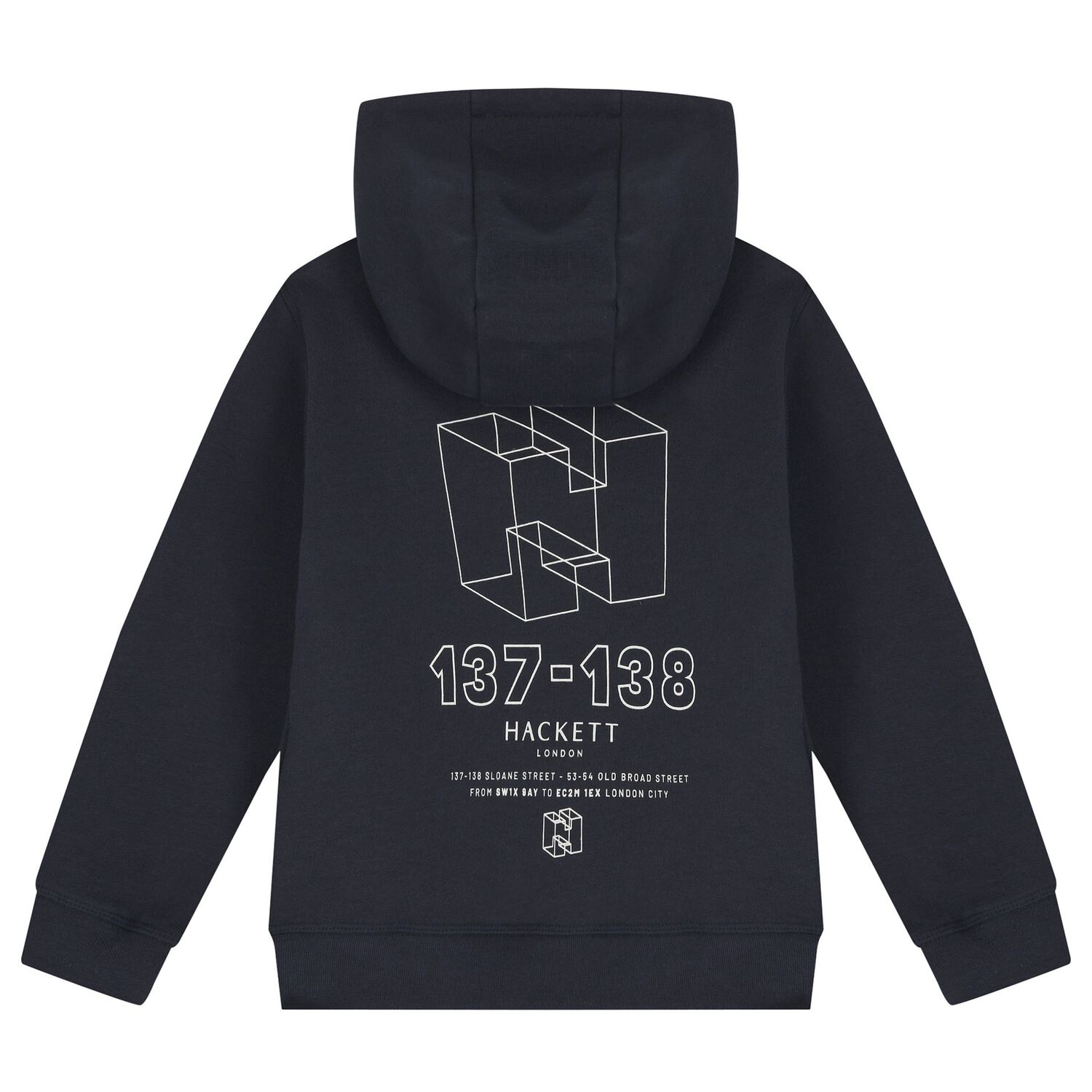 Boys Navy Blue Logo Hooded Top, 1, hi-res