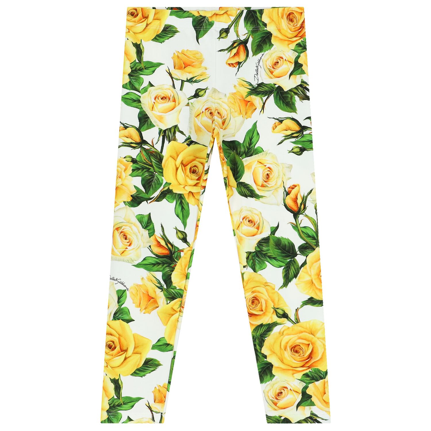 Girls Yellow & White Floral Leggings, 1, hi-res