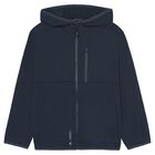 Boys Navy Blue Hooded Zip Up Top, 1, hi-res