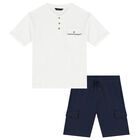 Boys White & Navy Blue Shorts Set, 2, hi-res