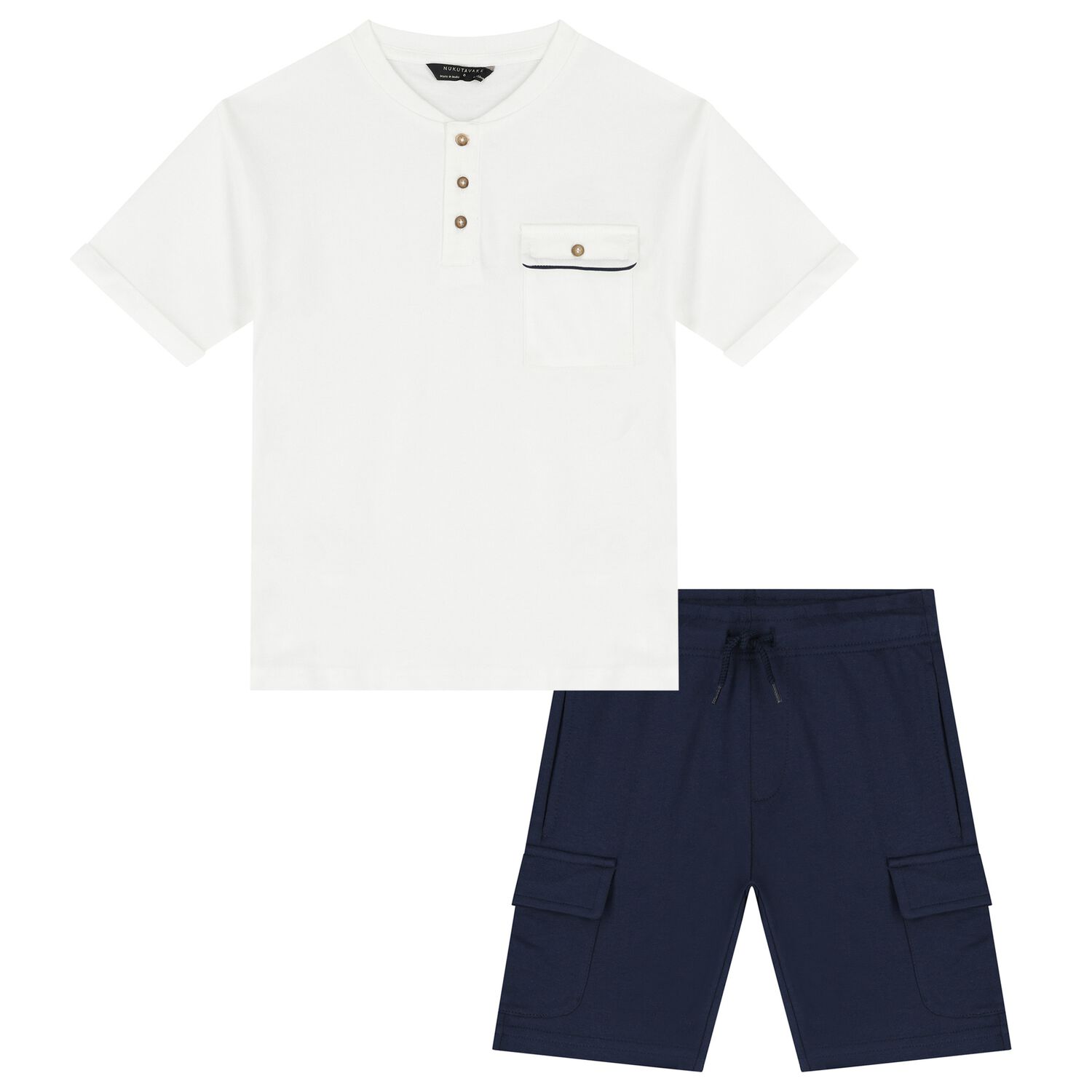 Boys White & Navy Blue Shorts Set, 2, hi-res