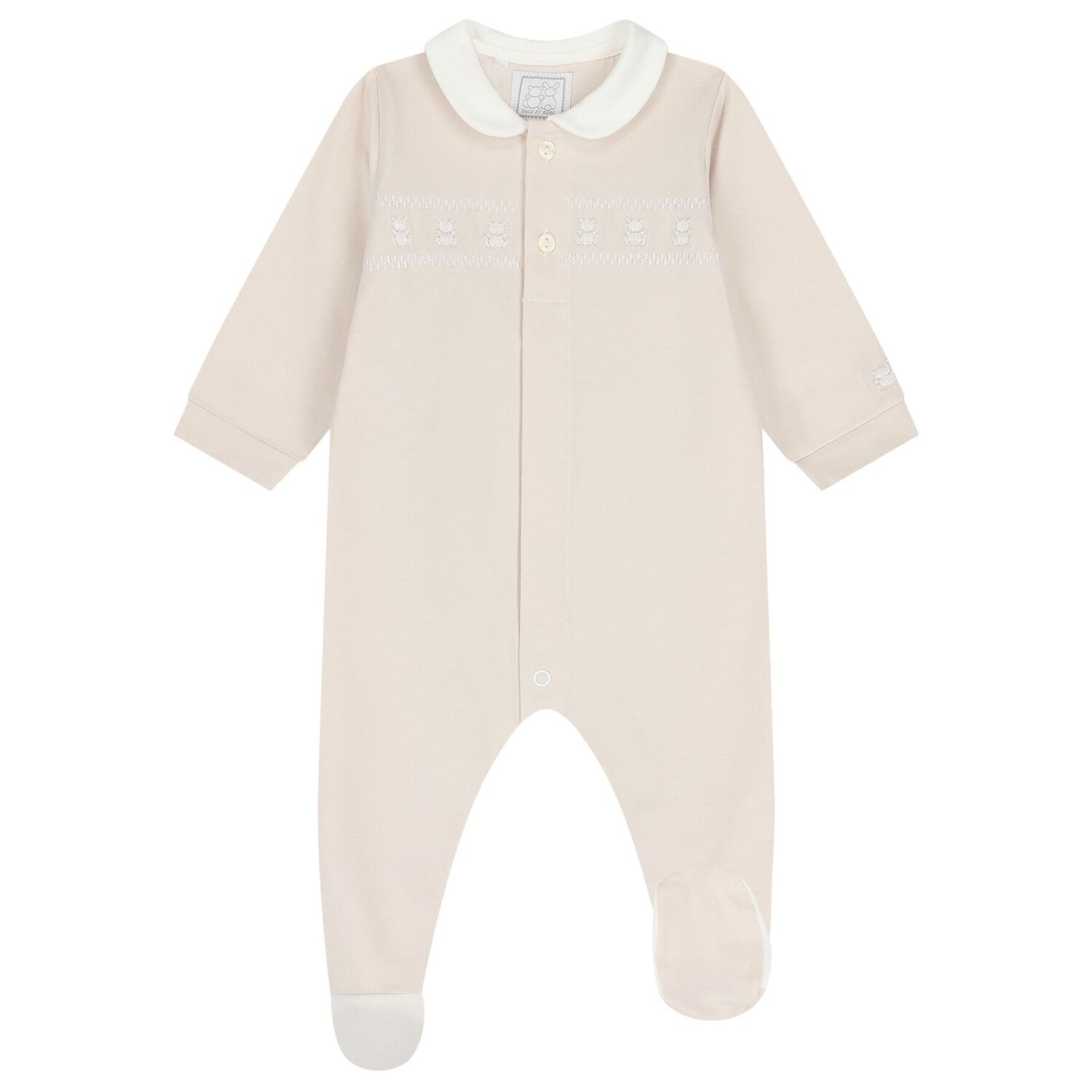 Beige Embroidered Teddy Bear Babygrow, 1, hi-res image number null