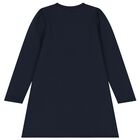 Girls Navy Blue Embellished Logo Dress, 2, hi-res