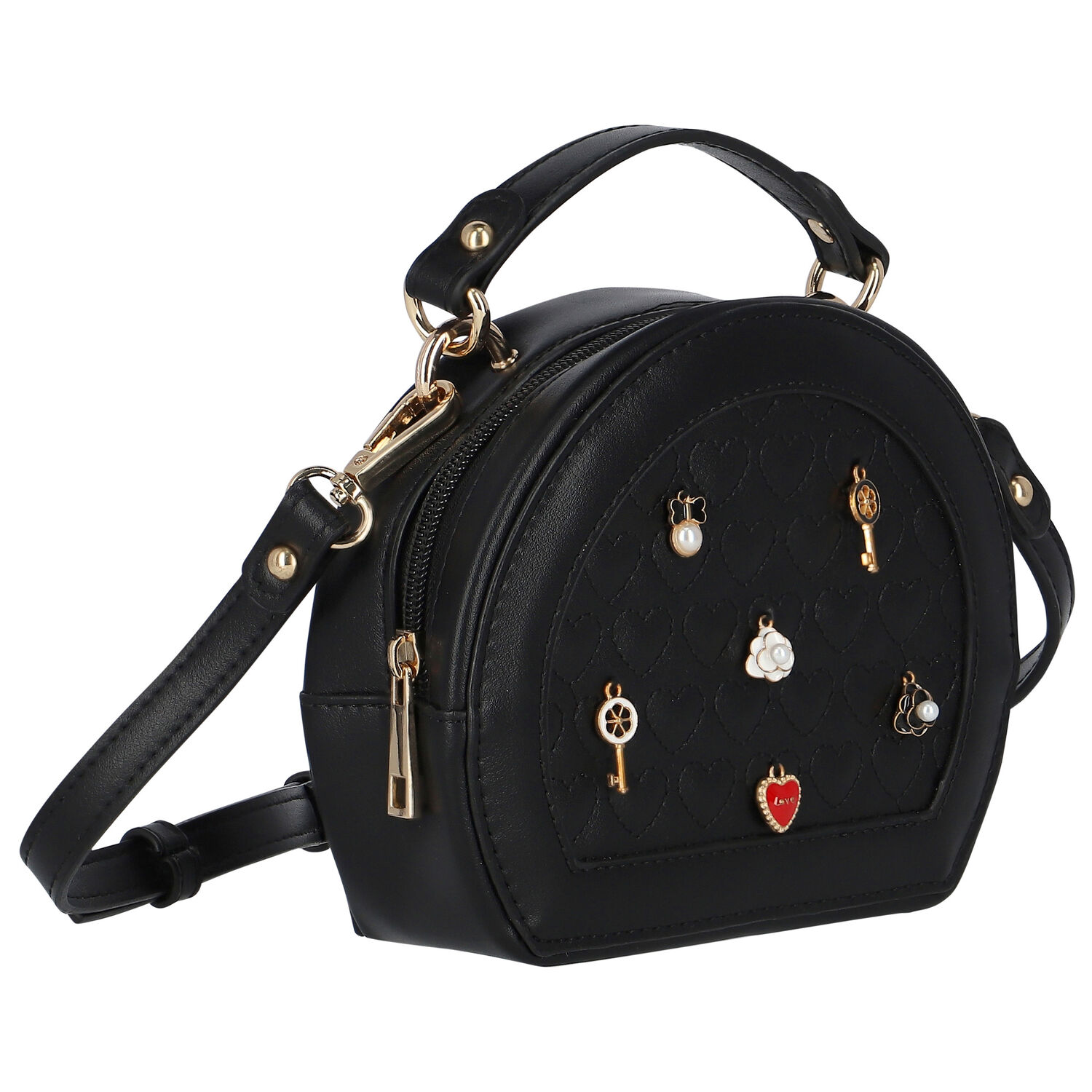 Girls Black Shoulder Bag, 2, hi-res