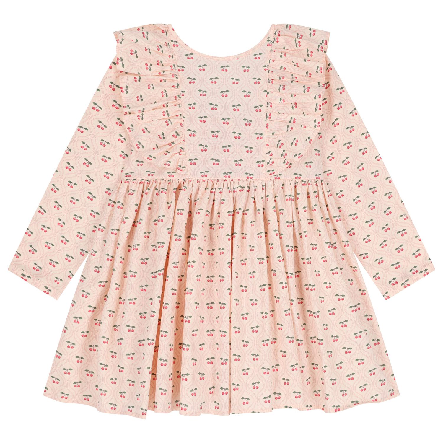 Girls Pink Ruffled Cherry Dress, 1, hi-res