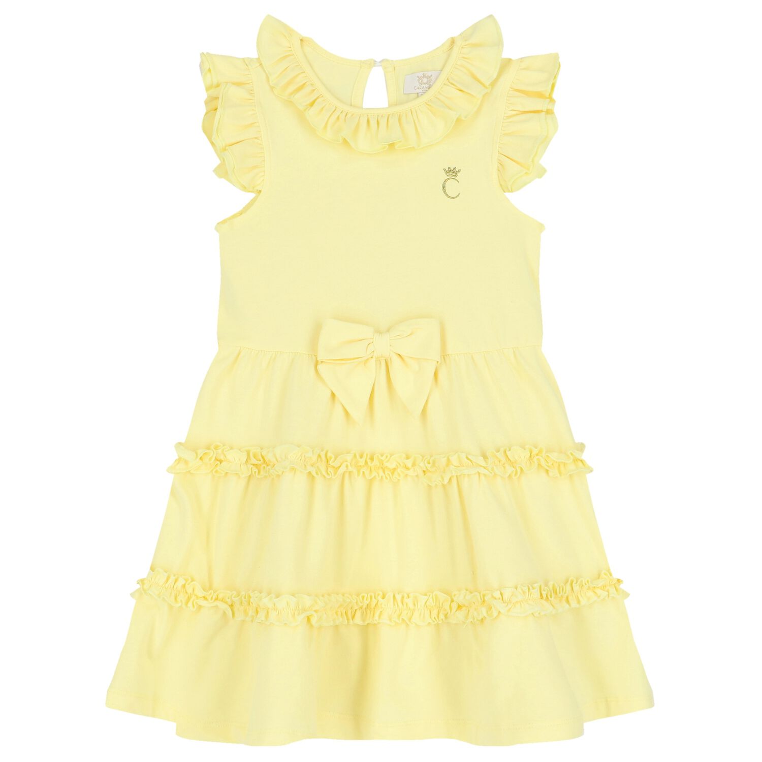 Girls Yellow Tiered Frill Dress, 2, hi-res