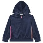 Girls Navy Blue & Pink Hooded Zip Up Top , 1, hi-res