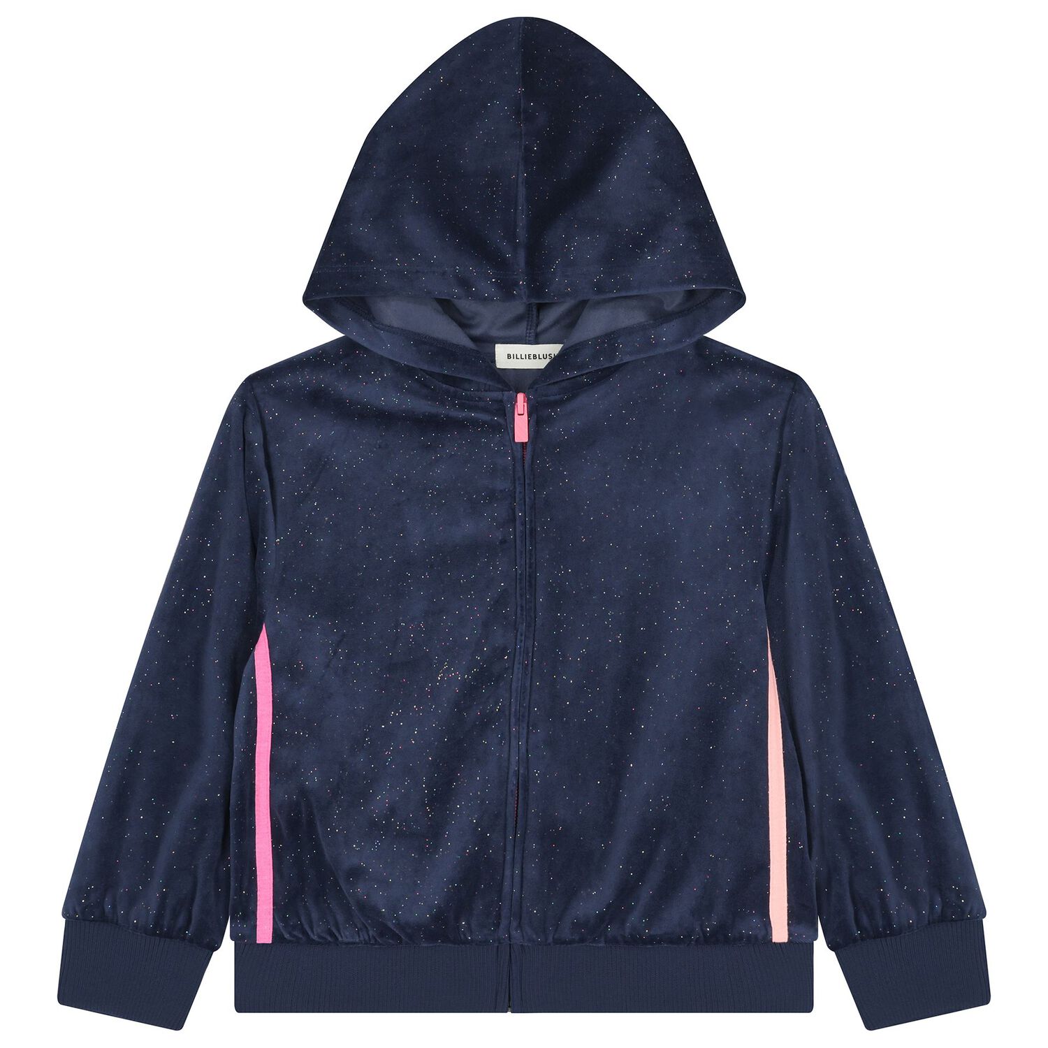Girls Navy Blue & Pink Hooded Zip Up Top , 1, hi-res
