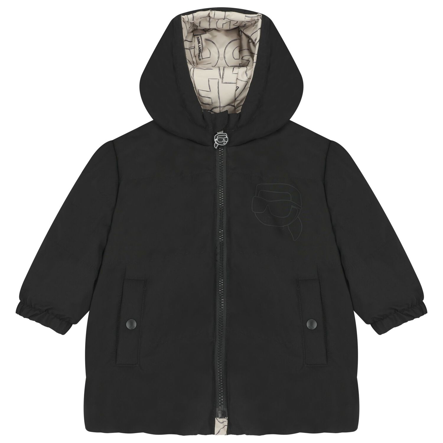 Younger Boys Beige & Black Reversible Puffer Jacket, 1, hi-res