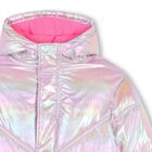 Girls Pink Logo Iridescent Puffer Jacket, 1, hi-res