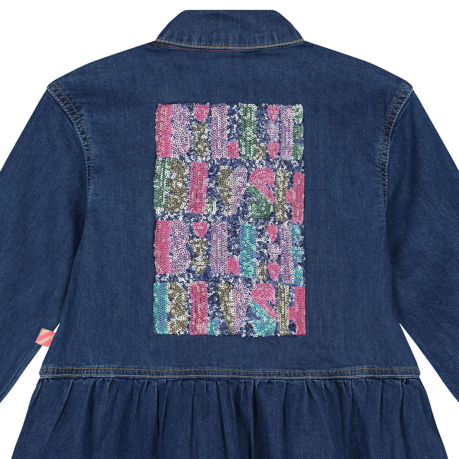 Girls Blue Logo Sequin Denim Dress, 1, hi-res