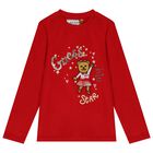 Girls Red Teddy Bear Logo Long Sleeve Top, 1, hi-res