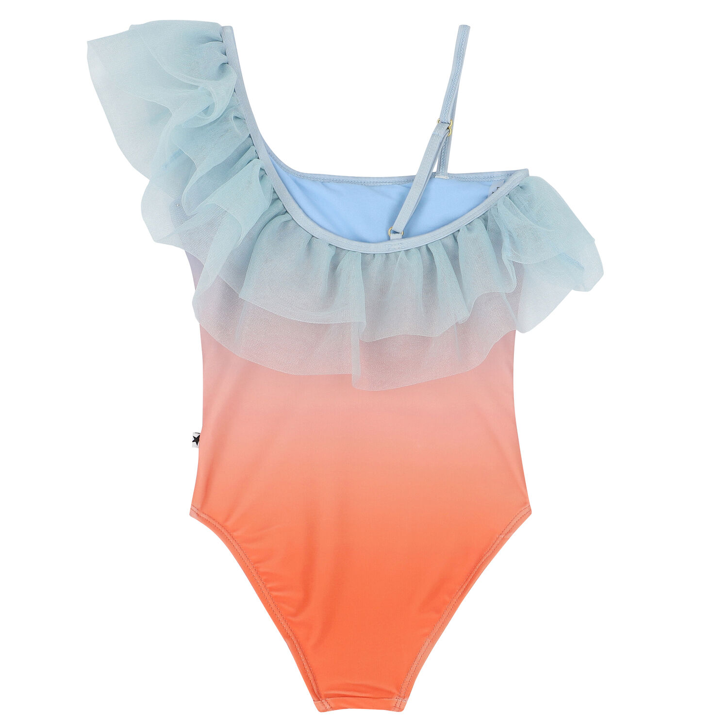 Girls Blue & Orange Ruffled Swimsuit, 1, hi-res