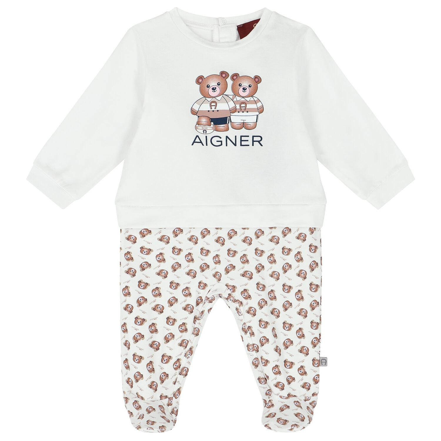Baby Boys White Teddy Bear Logo Babygrow, 1, hi-res image number null