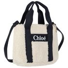 Girls Ivory & Navy Blue Sherpa Fleece Bag, 1, hi-res