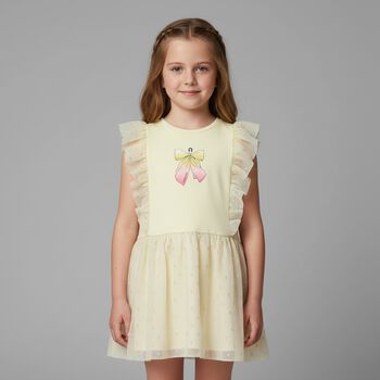 Girls Yellow Bow Logo Dress