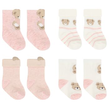 Baby Girls Ivory & Pink Socks ( 4 Pack ) 
