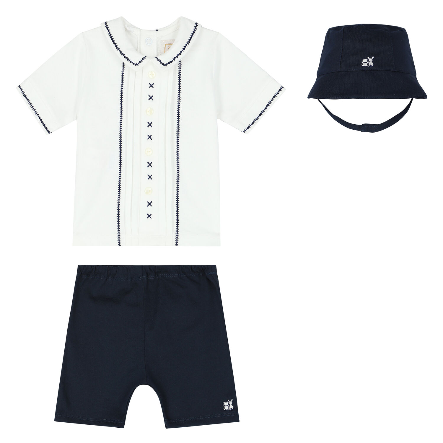 Baby Boys White & Navy Shorts Set, 1, hi-res image number null