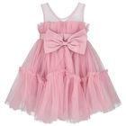 Girls Pink Bow Tulle Dress, 1, hi-res