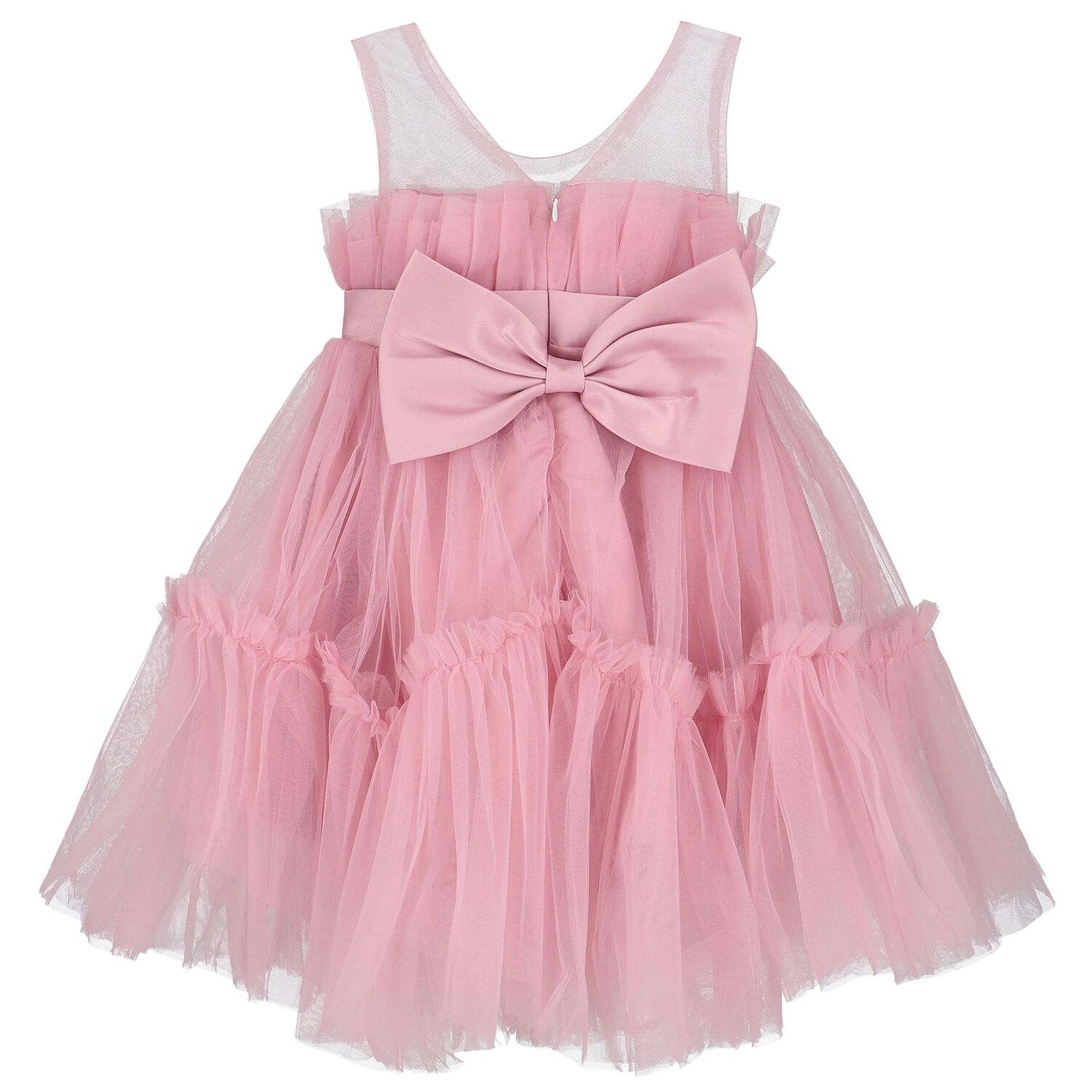 Girls Pink Bow Tulle Dress, 1, hi-res image number null
