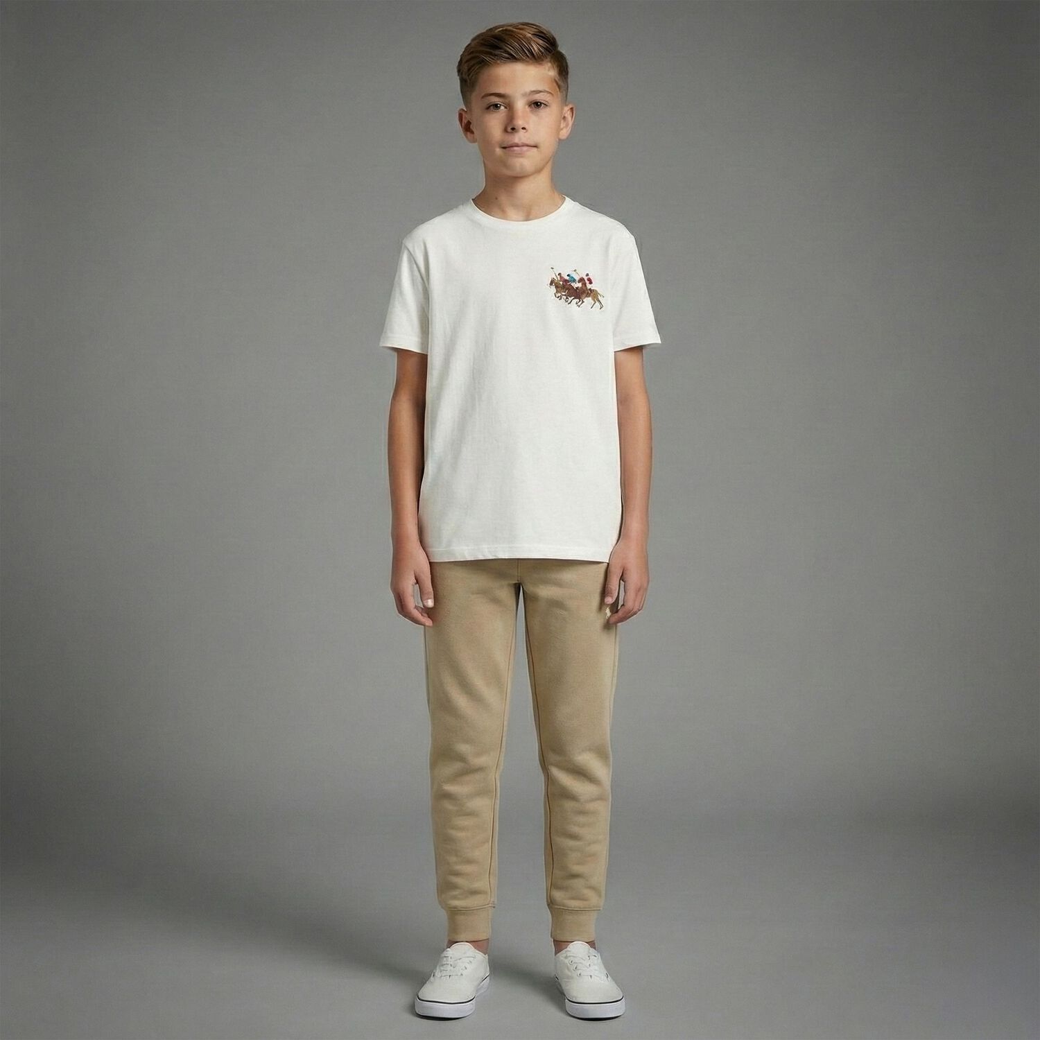 Boys Beige Logo Joggers, 1, hi-res