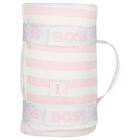 Baby Girls White & Pink Striped Logo Blanket , 2, hi-res