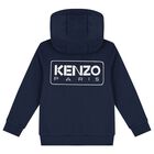 Navy Blue Logo Hooded Zip Up Top, 1, hi-res