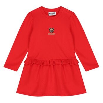 Younger Girls Red Teddy Bear Logo Dress