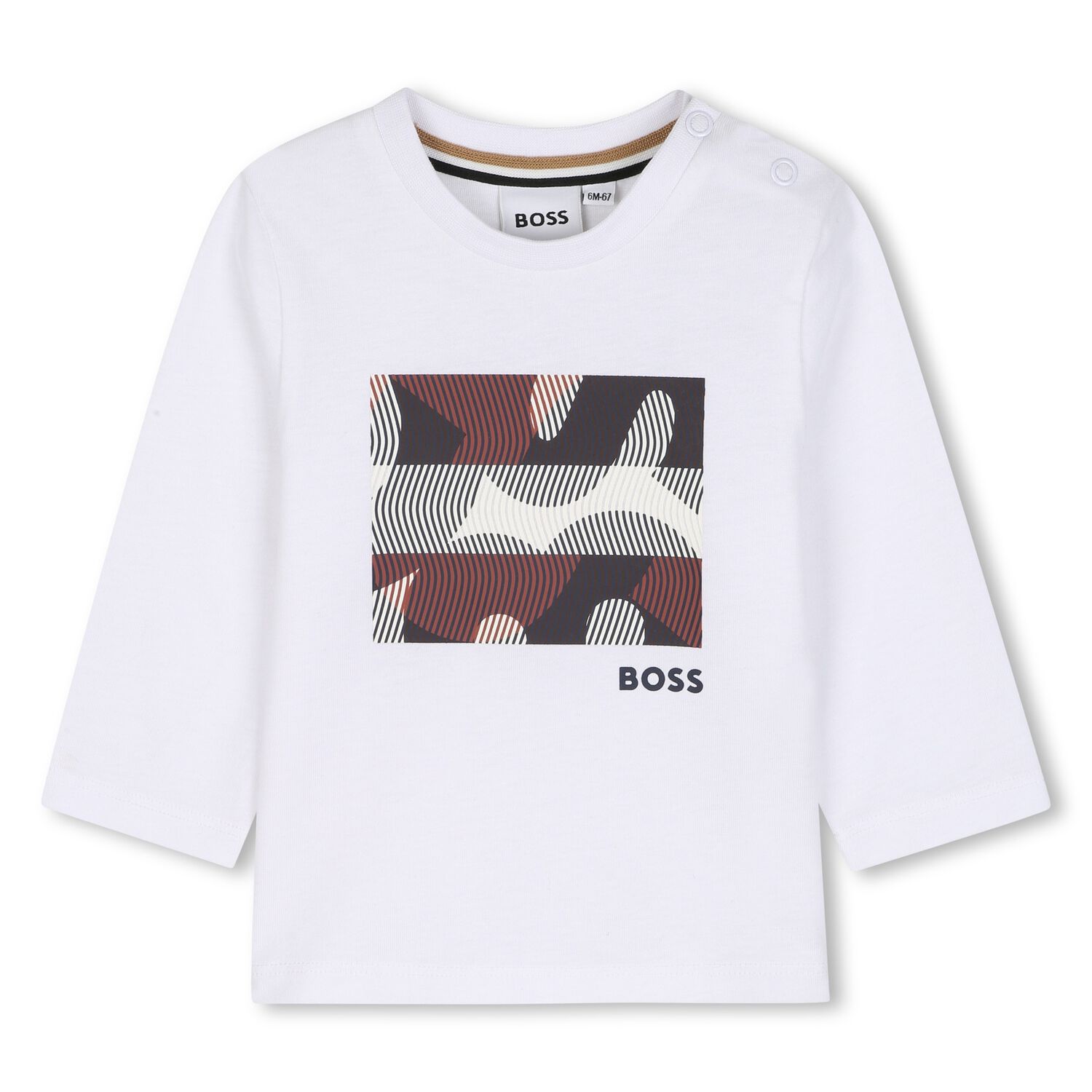 Younger Boys White Logo Long Sleeve Top, 2, hi-res