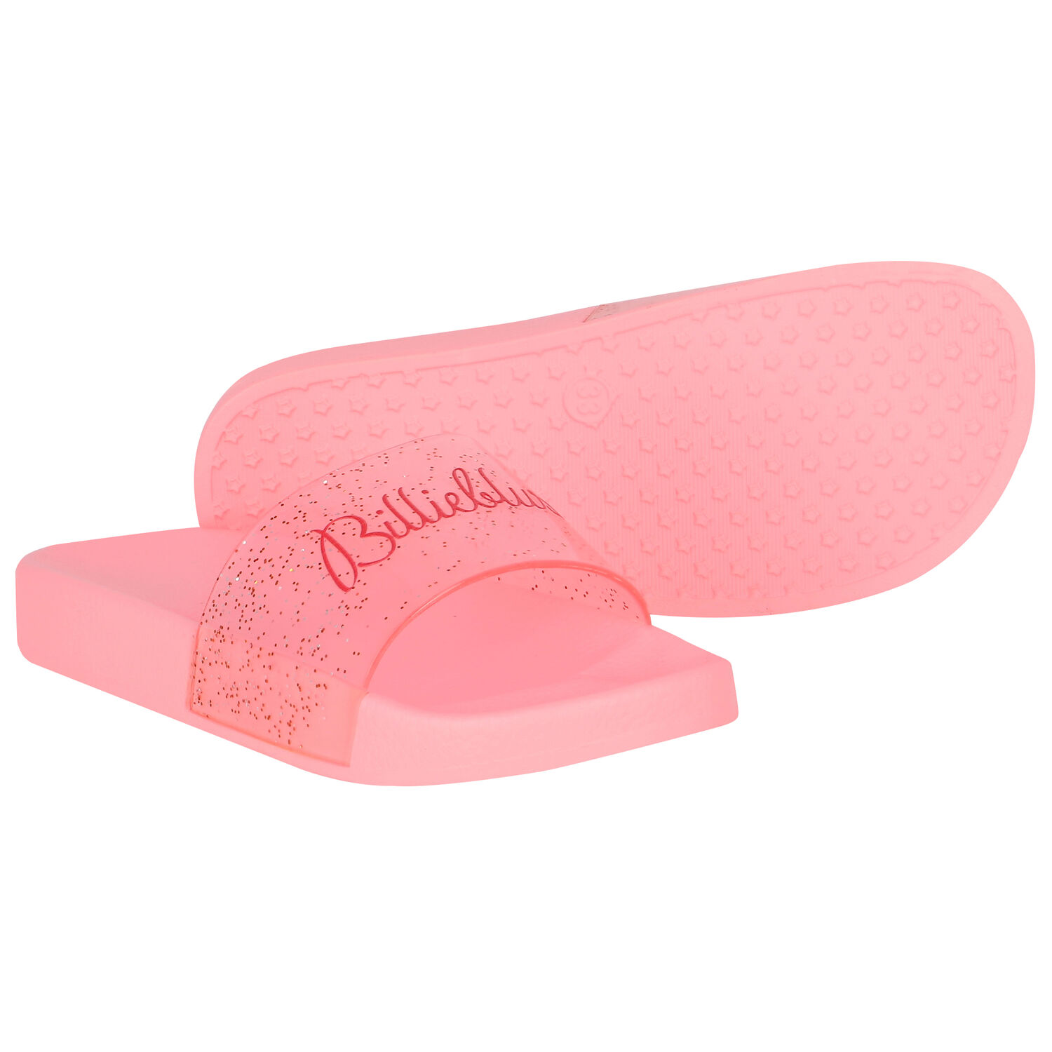 Girls Pink Logo Glitter Sliders, 1, hi-res