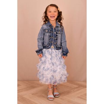 Girls Blue Floral Tulle Skirt