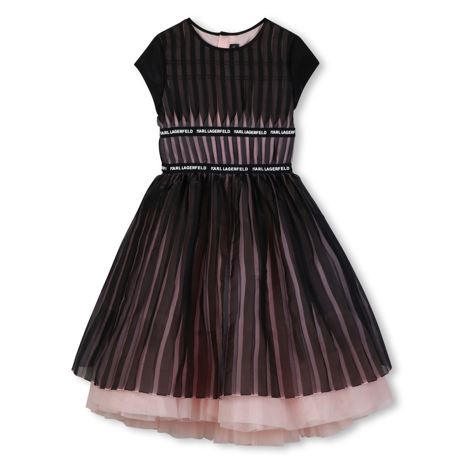 Girls Black & Pink Pleated Tulle Dress, 1, hi-res