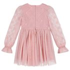 Girls Pink Petal Embroidered Tulle Dress, 1, hi-res