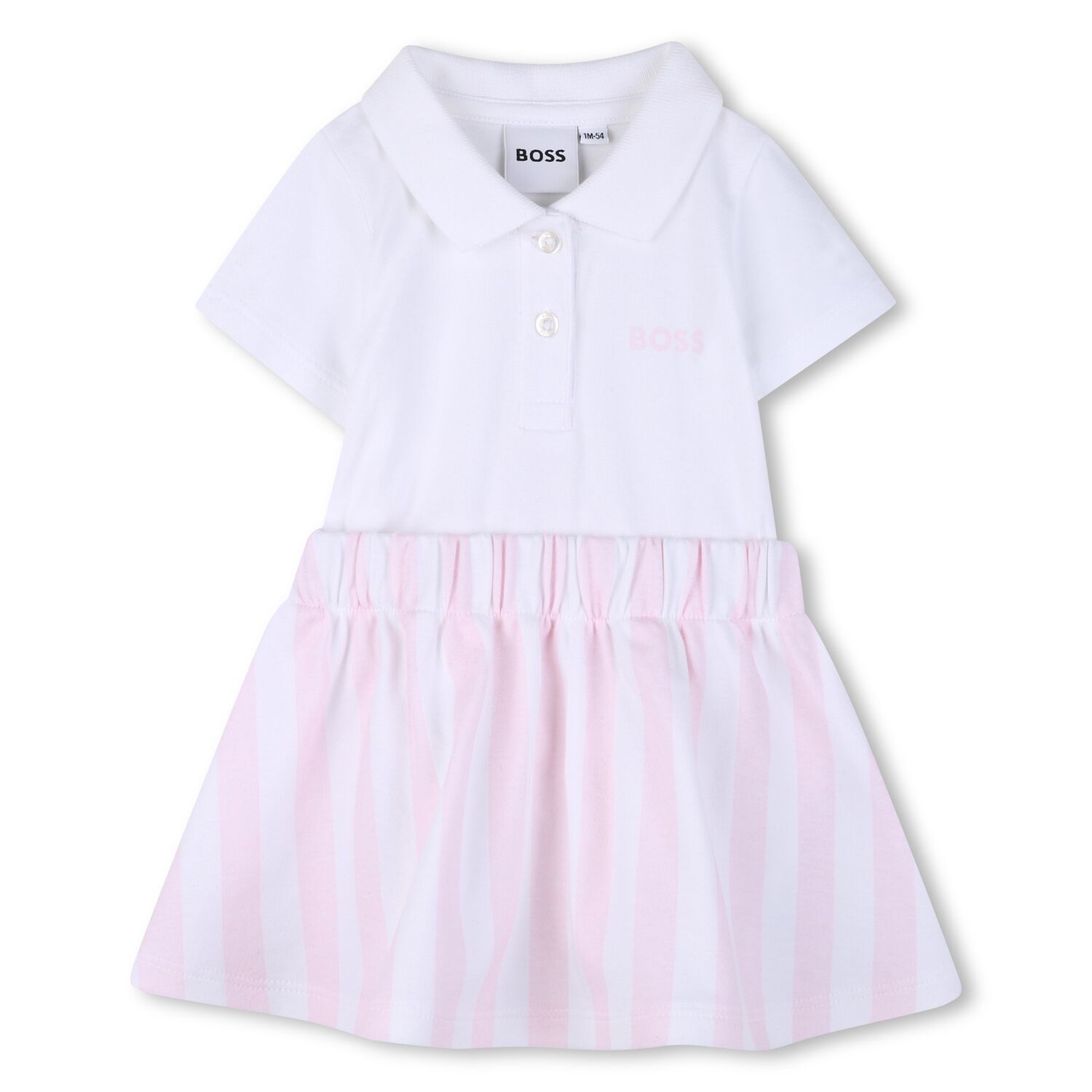 Younger Girls White & Pink Striped Polo Dress, 1, hi-res