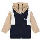 Younger Boys Navy Blue Hooded Zip Up Top, 1, hi-res