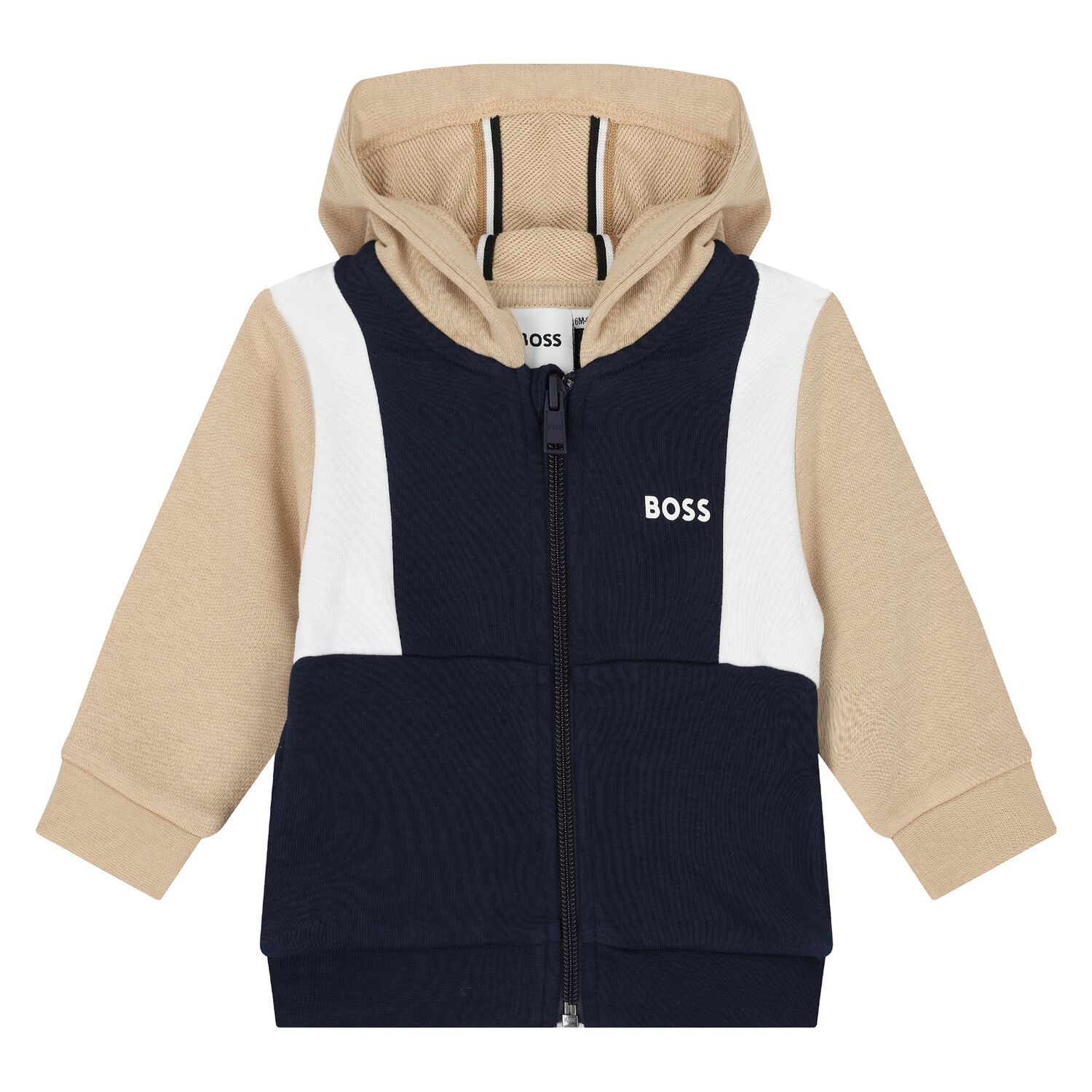 Younger Boys Navy Blue Hooded Zip Up Top, 1, hi-res
