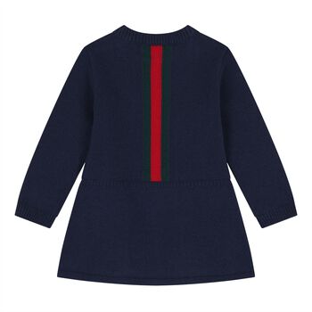 Baby Girls Navy Blue Web Striped Knit Dress