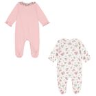 Baby Girls White & Pink Babygrows ( 2-Pack ), 1, hi-res