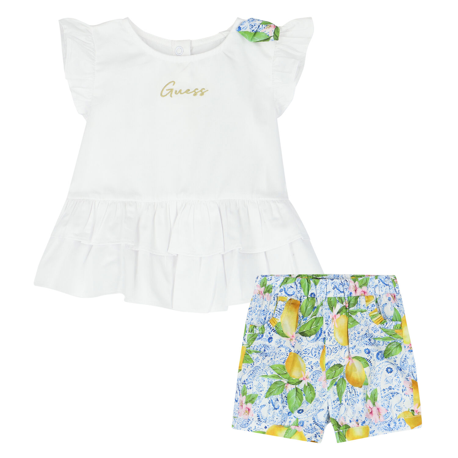 Baby Girls White & Blue Lemon Dress Set, 1, hi-res