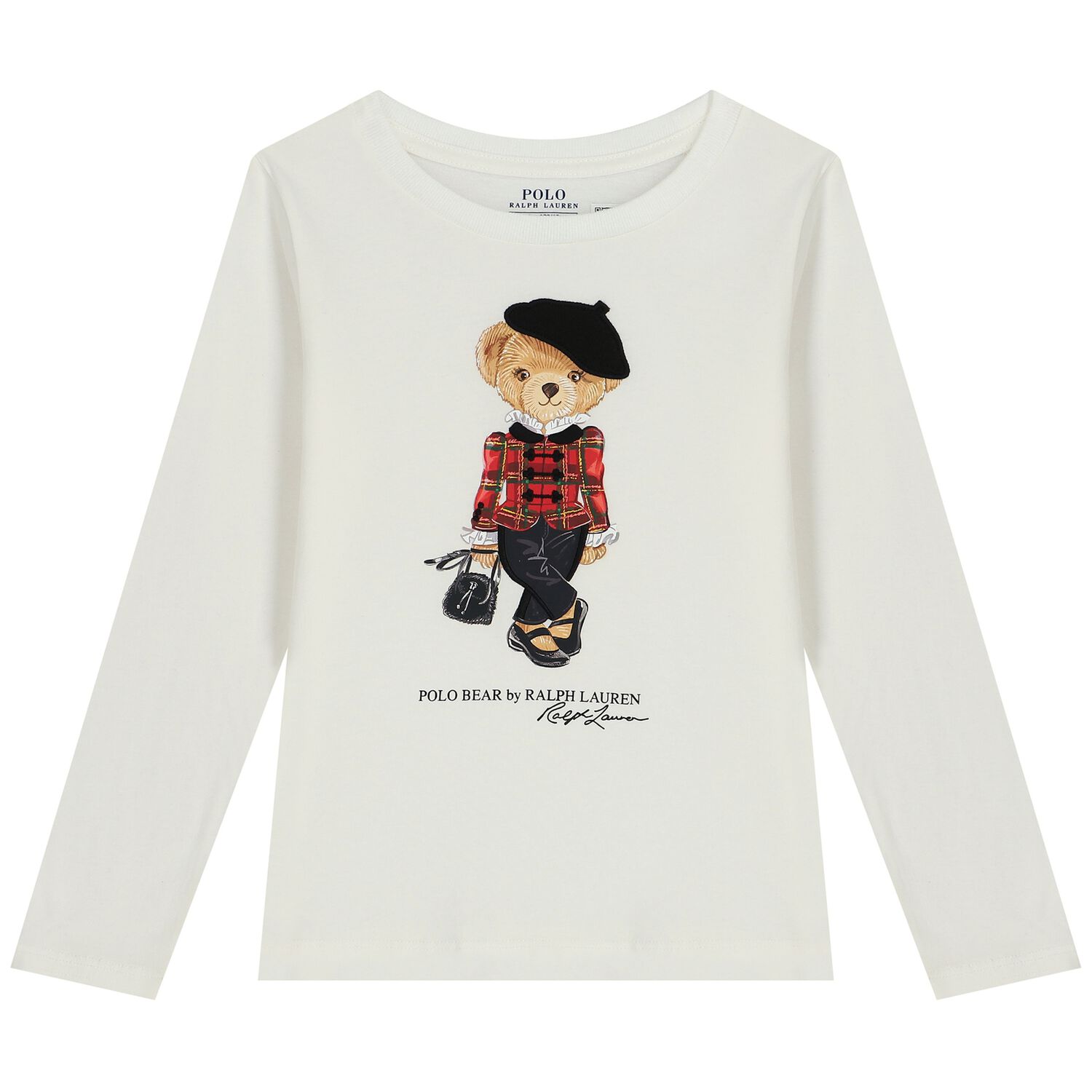 Girls Ivory Polo Bear Long Sleeve Top, 1, hi-res image number null
