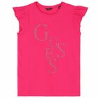 Girls Black Diamante Logo T-Shirt, 1, hi-res