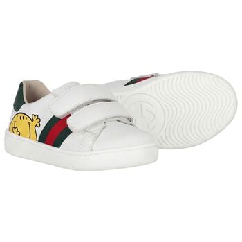 Younger Boys White Web Striped Logo Trainers