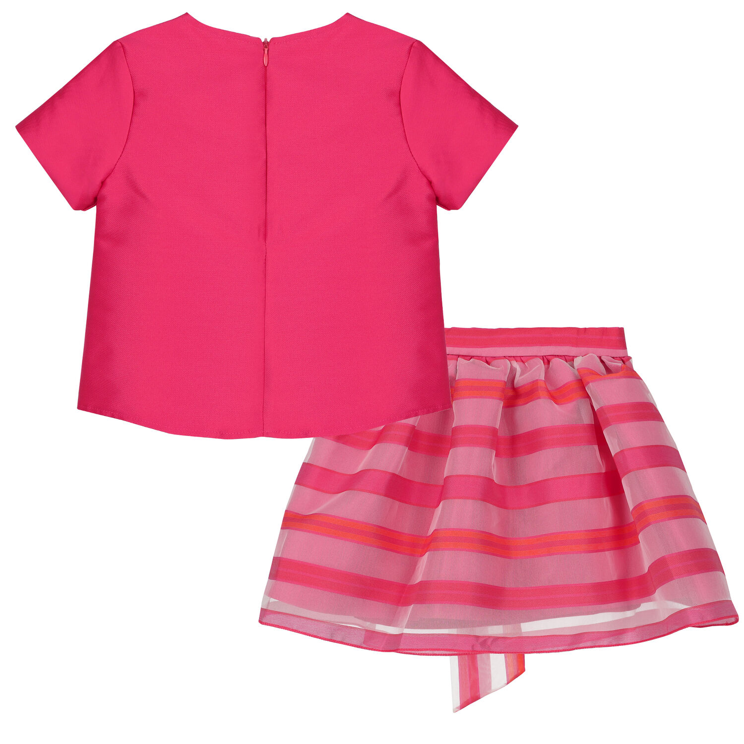 Girls Pink Stripe Organza Skirt Set, 1, hi-res