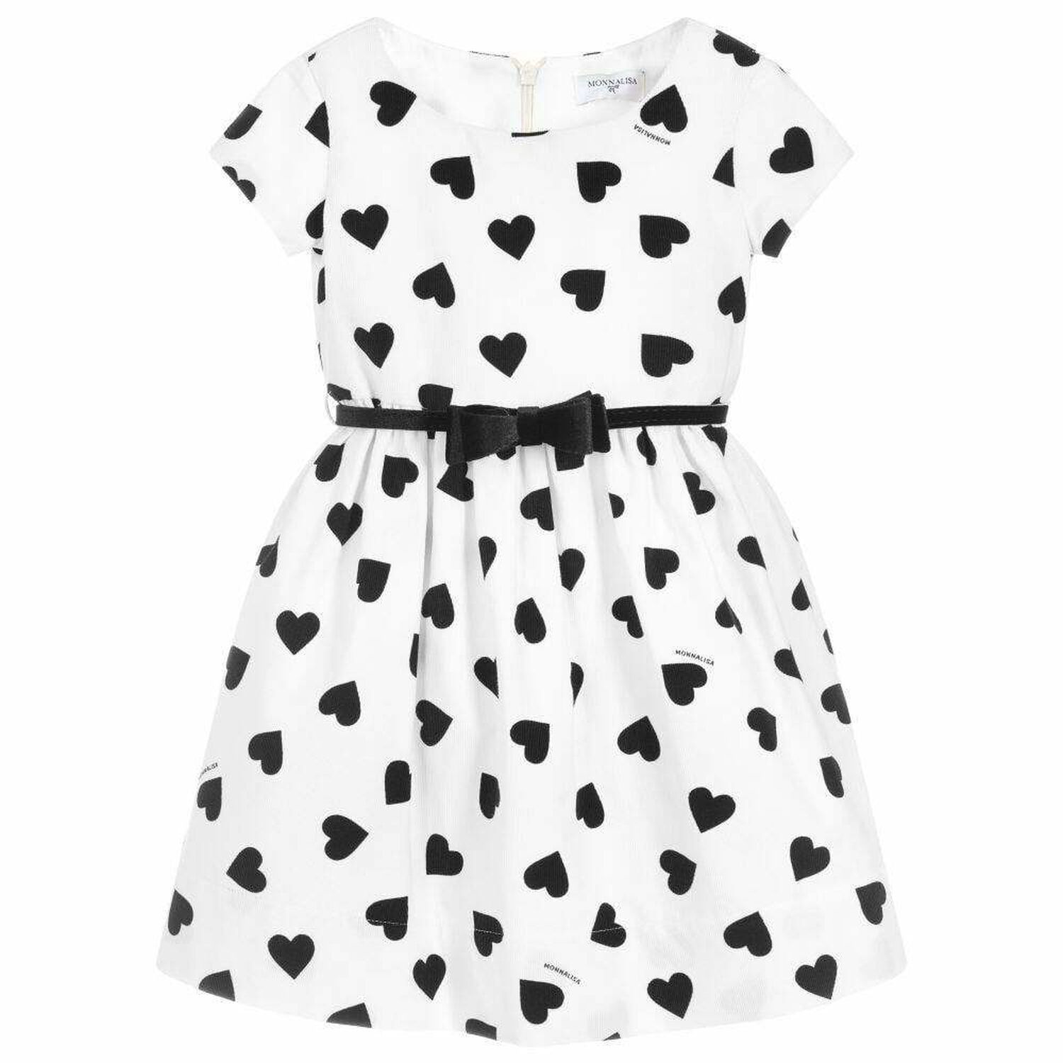 Girls White & Black Heart Print Dress, 1, hi-res
